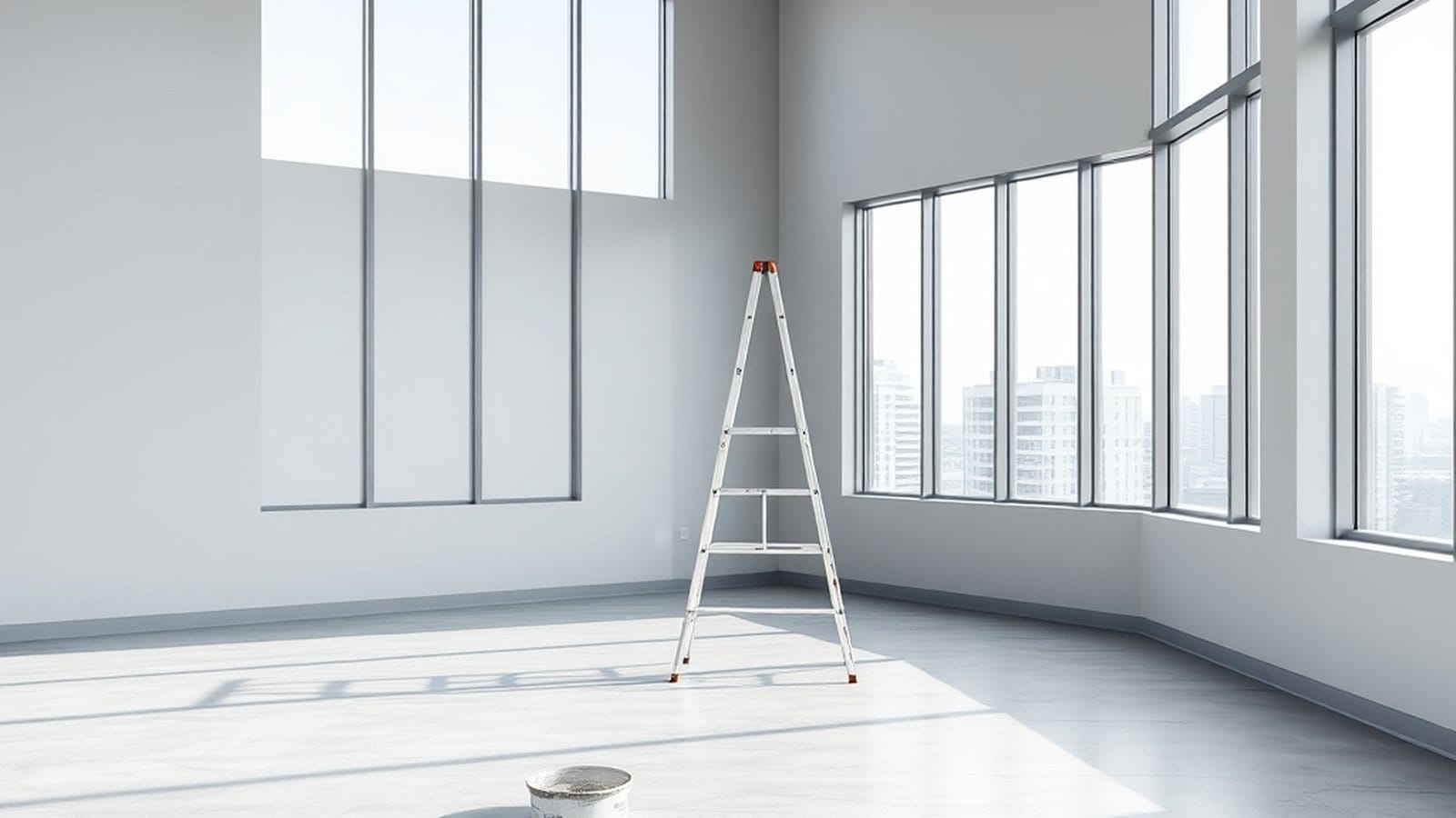 A commercial interior with freshly painted walls