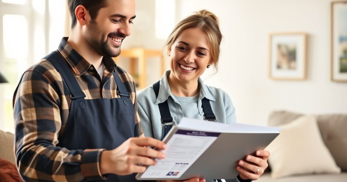 Homeowner and painter reviewing a painting estimate on a tablet in a bright room