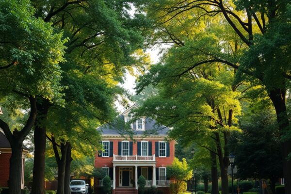 Traditional brick and siding home under tree canopy in an Atlanta neighborhood